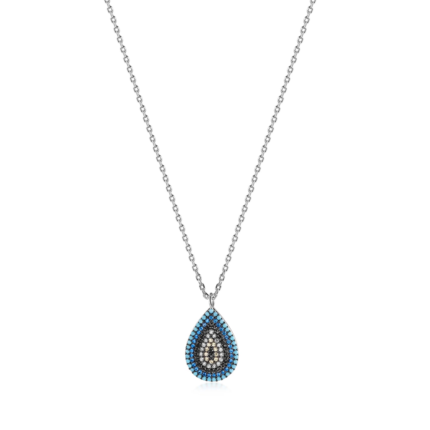 Load image into Gallery viewer, STERLING SILVER OVAL EVIL EYE CHARM PENDANT NECKLACE
