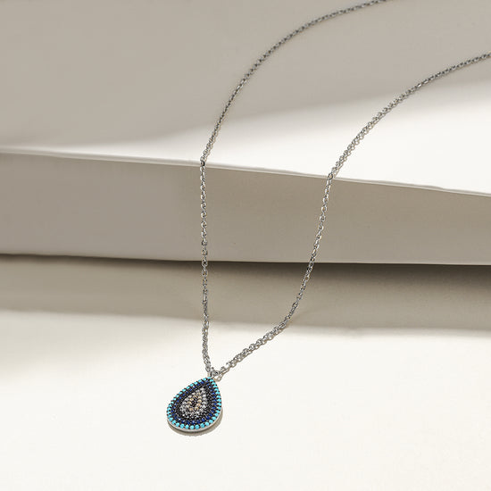 Load image into Gallery viewer, STERLING SILVER OVAL EVIL EYE CHARM PENDANT NECKLACE
