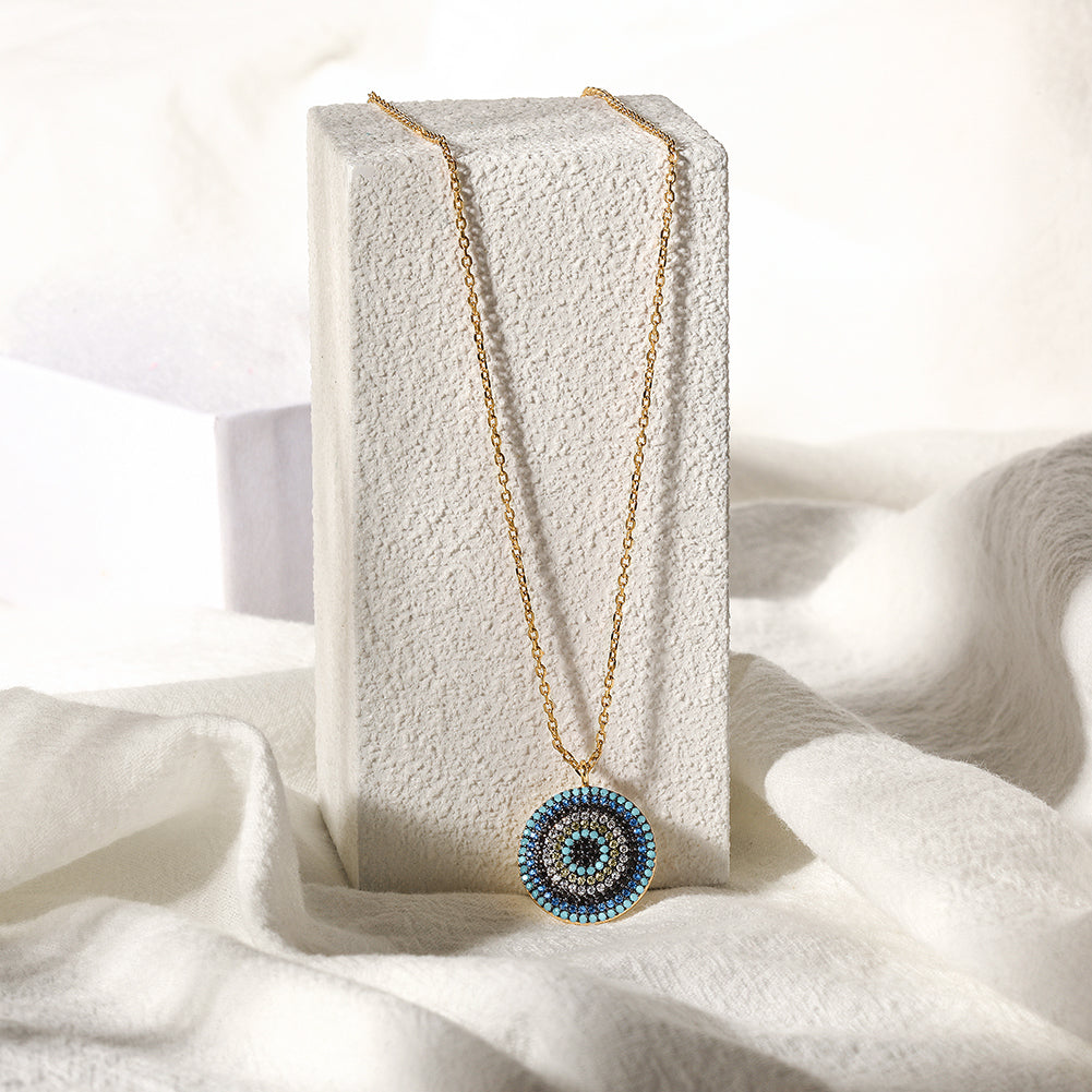 STERLING SILVER ROUND EVIL EYE NECKLACE