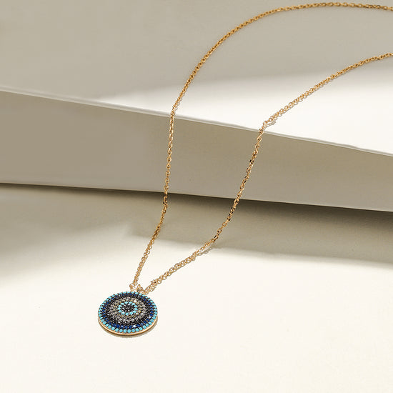 STERLING SILVER ROUND EVIL EYE NECKLACE