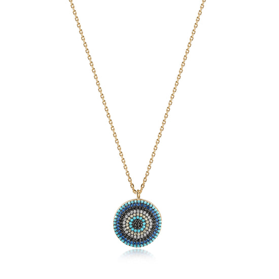 STERLING SILVER ROUND EVIL EYE NECKLACE