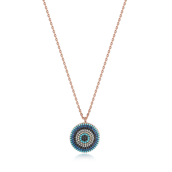 STERLING SILVER ROUND EVIL EYE NECKLACE