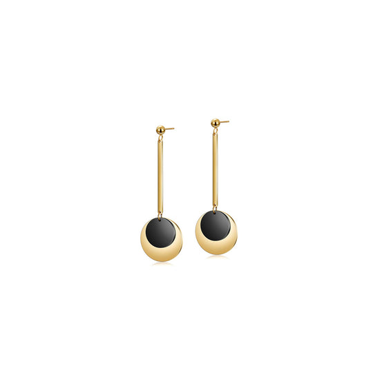 Gold & Black Discs Dangle Earrings
