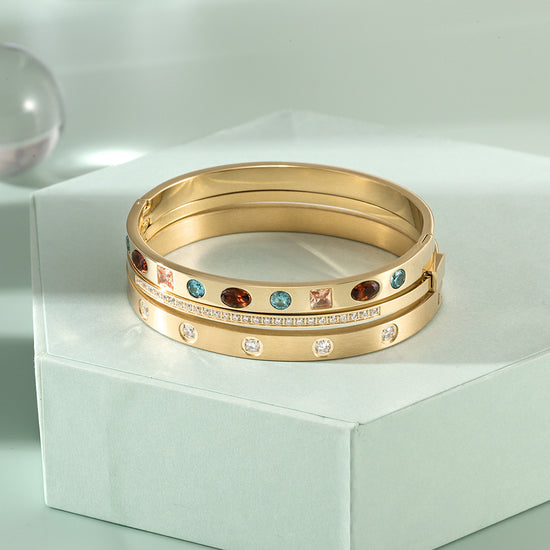 Load image into Gallery viewer, Stacked CZ Bangle Set
