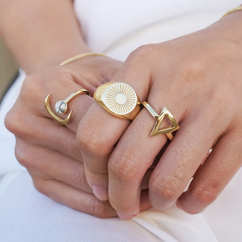 White Marble Moon Ring