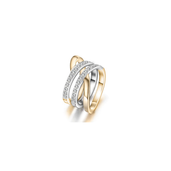 Load image into Gallery viewer, Gold Wide Band Cocktail Ring With CZ
