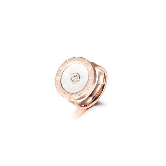 Rose Gold Mother Of Pearl Roman Numerals Ring