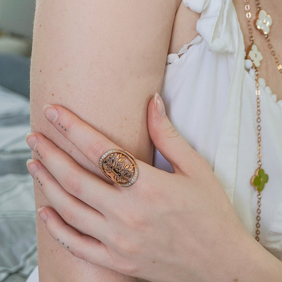 Rose Gold Filigree Tree of Life Wide Ring