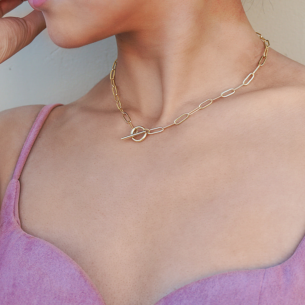 Long Linear Link Chain Necklace