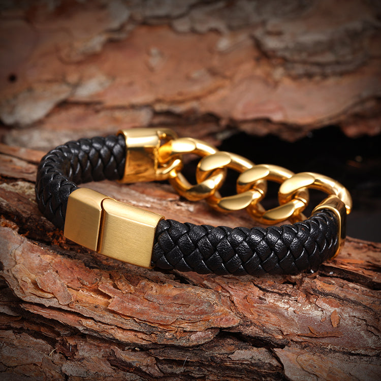 CUBAN LINK LEATHER BRACELET