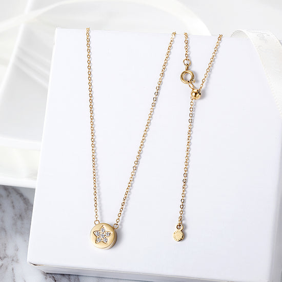 CZ Star Shaped Disc Pendant Necklace